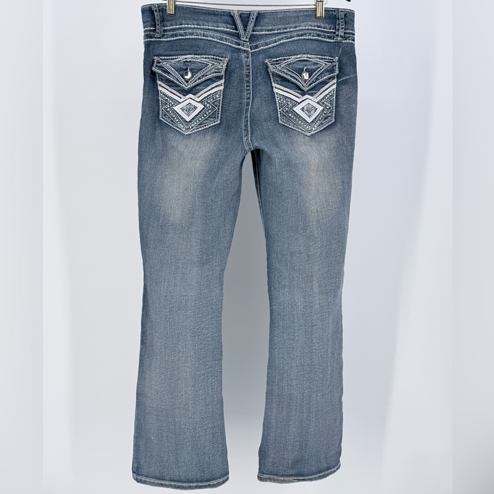 Y2K Embellish Flare Jeans Body Central Sz 13 Mid Rise Bootcut Rhinestone Pockets